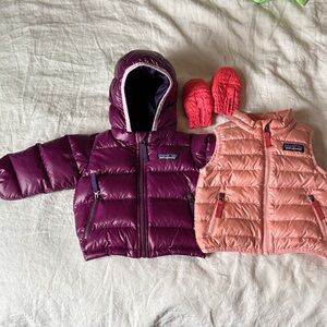 Patagonia jacket, vest and gloves 3-6 months